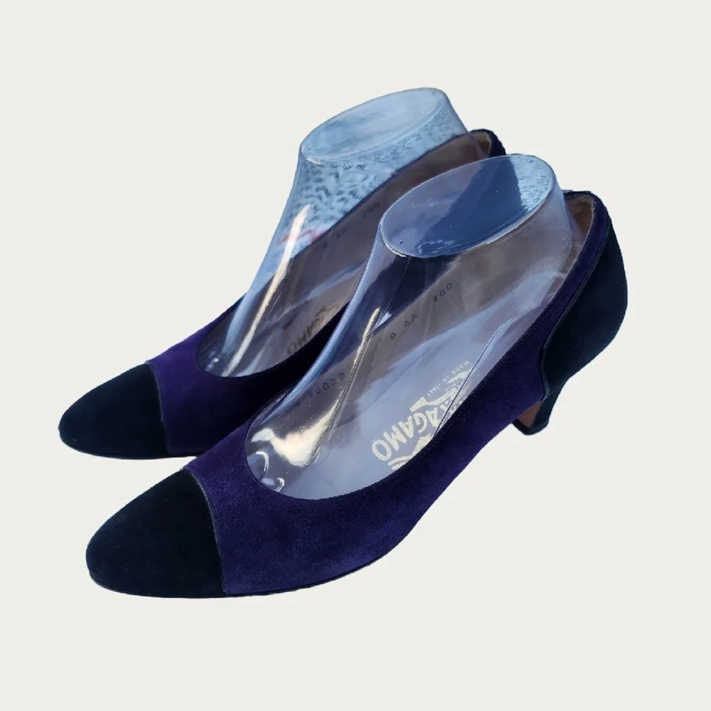Vintage Salvatore Ferragamo Luxury Purple and Black Heels 9 AA